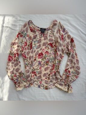 Angie Cream Floral Blouse with Pink & Purple Blooms